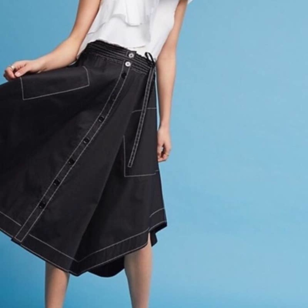 Tracy Reese Anthropologie Black White Handkerchief Asymmetrical Hem Midi Skirt